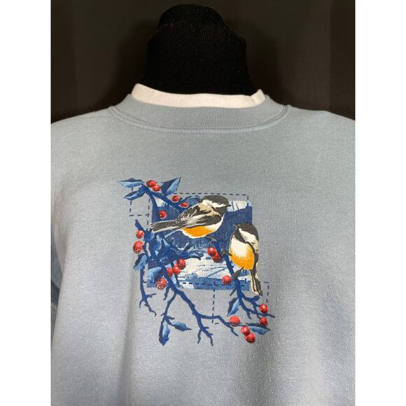 Vintage Day Breeze Holiday Sweatshirt, Chickadees on a holly branch, Plus size - Picture 4 of 7